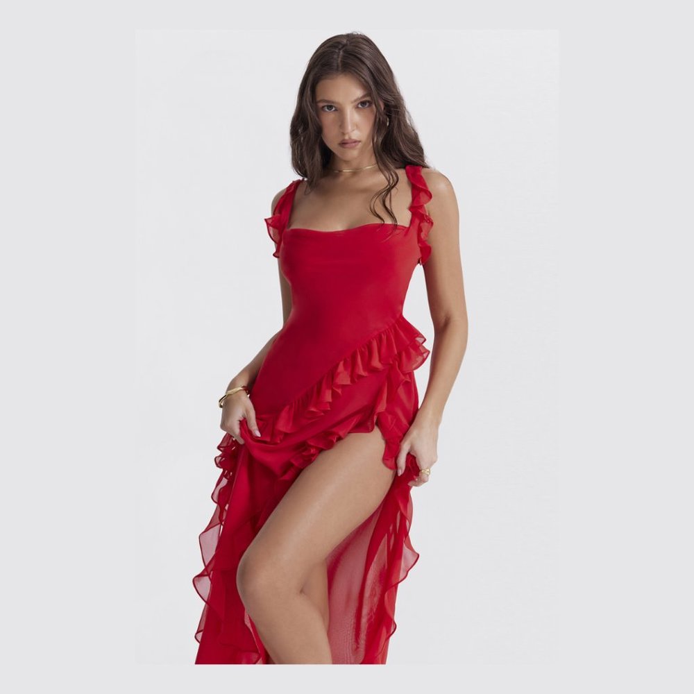 Adriana Red Ruffle Dress
